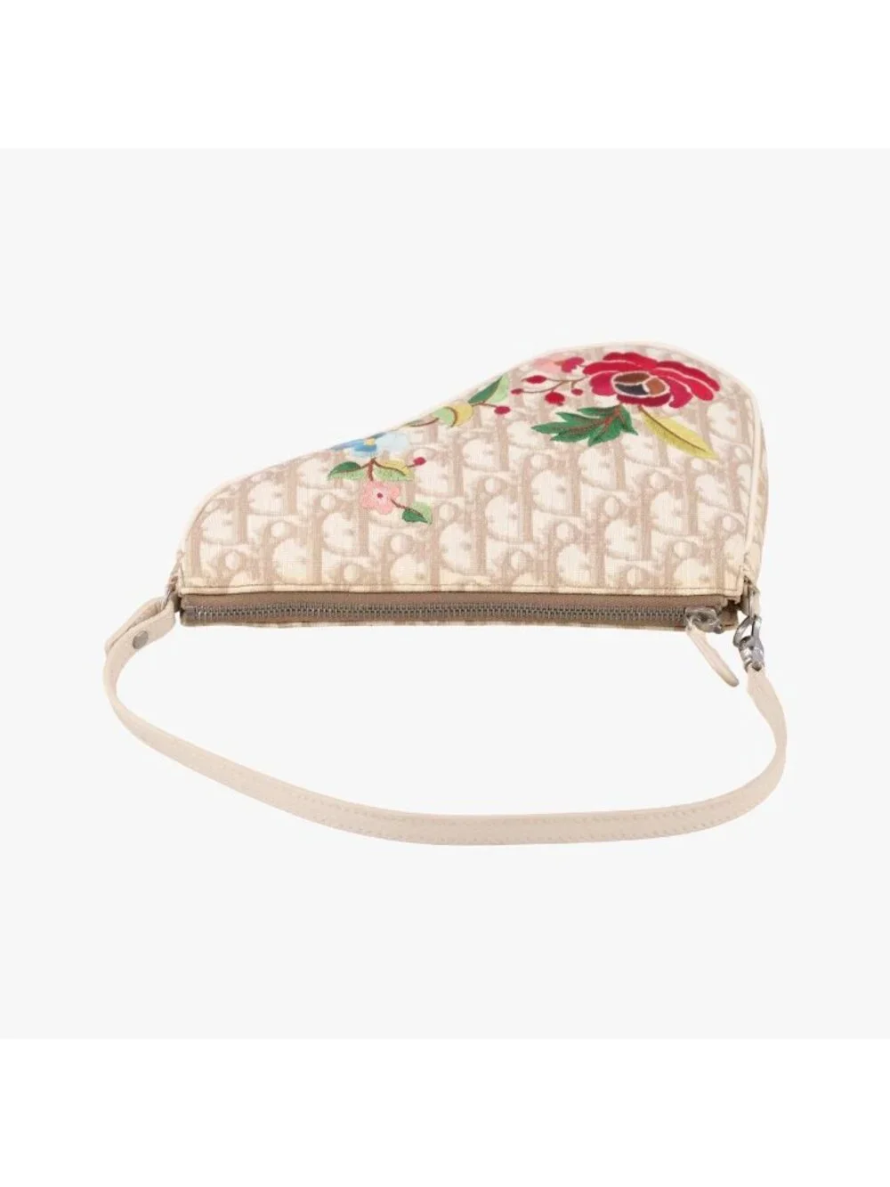 Dior Saddle Beige Canvas Flower Embroidery MC Shoulder